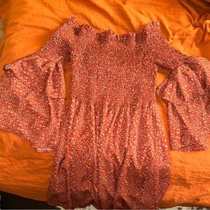 Floral Off-Shoulder Dress with Bell Sleeves